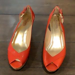 Michael Kors Cork Wedges, deep orange, size 10
